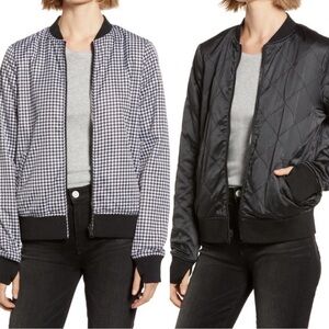 LIKE NEW Blanc Noir Houndstooth Bomber Jacket  Reversible Black + White - Size M